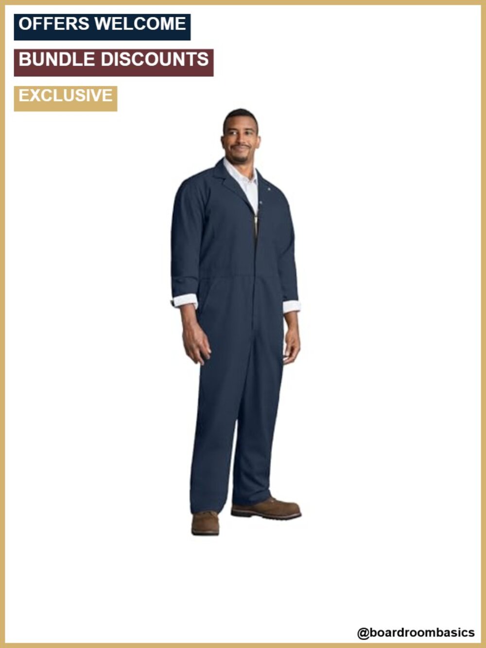 Men's Twill Action Back Coverall with Chest Pockets Concealed Zippers Work